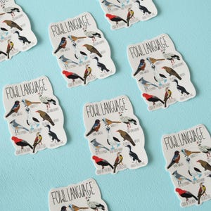 Sticker Fowl Language - Vinylsticker grappige woordspeling met vogels, waterdichte sticker voor laptops, waterflessen, vogelspotters en natuurliefhebbers