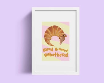 Croissantadillo Art Print, Armadillo Texas Wildlife Wall Art, Playful Pun Design