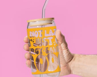 I&#39;m Not Lazy Glass Tumbler - Funny 16oz Reusable Cup with Bamboo Lid and Straw, Eco-Friendly Gift for Coffee or Iced Drinks