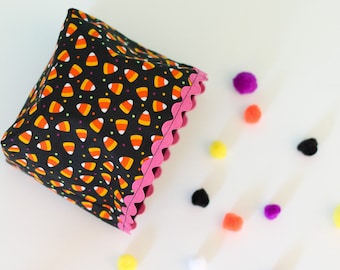 Candy corn fabric basket, Halloween spooky cute home decor bin