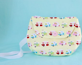 Retro camper bag, colorful crossbody with vintage styled trailers