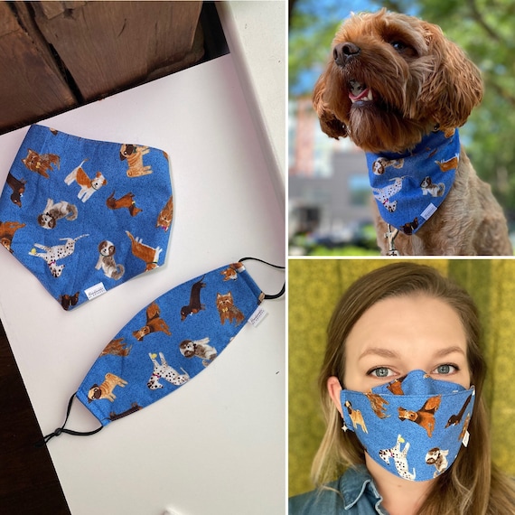 Matching Dog Bandana & Face Mask uptown Dogs blue - Etsy