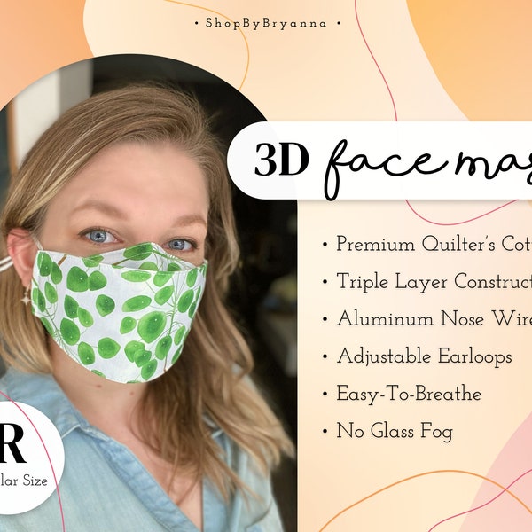 REUSABLE 3D Cotton Non-Medical Face Masks: "Pilea"