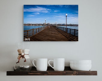 Oceanside California Beach Pier Photograph, Wooden Beach Pier Photo, Housewarming Gift, Coastal Art, Beach Decor, Canvas Wall Art, Panoramic