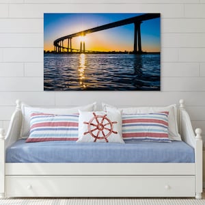 San Diego Coronado Bridge at Sunset Photograph, Bay Bridge Coastal Art Print Canvas Wall Art, Coastal Decor, Office Wall Art, Ocean Art