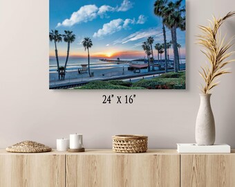 Iluminación ambiental de capa marina: Atardecer en el muelle de San Clemente, impresión fotográfica de bellas artes costeras de California