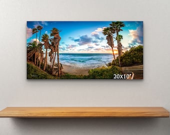 Atardecer ventoso en la playa de Swami – Arte mural costero de Encinitas, fotografía de playa de California, impresión en lienzo panorámica del océano Pacífico