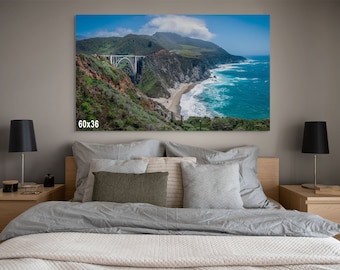 Puente Bixby, Big Sur: Arte mural costero de California, Fotografía del puente de la Carretera 1, Impresión en lienzo de paisaje marino oceánico de los acantilados de la costa del Pacífico