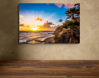 Sunset at Swami's Beach in Encinitas California Photograph Tropical sunset over the Pacific Ocean Photograph Cliff Overlook Canvas Art Print