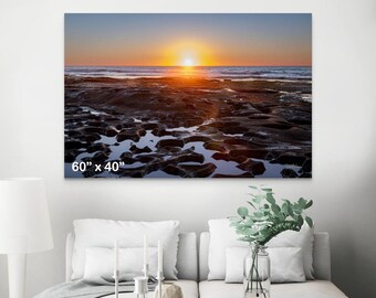 Atardecer en las pozas de marea de La Jolla: arte mural costero de California, fotografía de arrecifes oceánicos en marea baja, impresión en lienzo de paisaje marino de playa del Pacífico