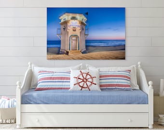 Torre de salvavidas de Laguna Beach: arte mural costero de California, fotografía de playa del condado de Orange, impresión en lienzo de un emblemático lugar costero.