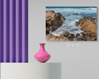 Arte mural de paisaje marino de la costa rocosa, impresión del océano de California, fotografía costera de Pebble Beach, decoración de la costa del Pacífico