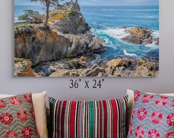 Impresión fotográfica costera de Lone Cypress Pebble Beach, California, con paisaje marino oceánico de la península de Monterey.