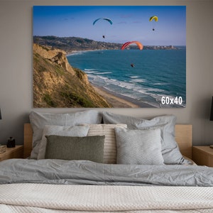 Paragliding Over Torrey Pines Cliffs Photo, Coastal Art, Flying Over Beach Cliffs Photo, Wall Art Print, Gliding Over Pacific Ocean Wall Art