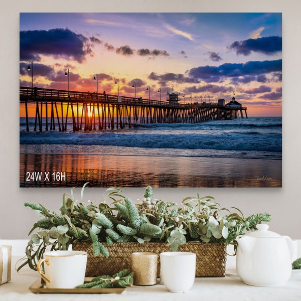 Imperial Beach Pier at Sunset Panoramic Photograph, Beach Sunset, Southern California Coastal Art Home Decor, Canvas Print Housewarming Gift