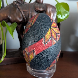Etched and dyed Emu Egg with stand - Peeking Through