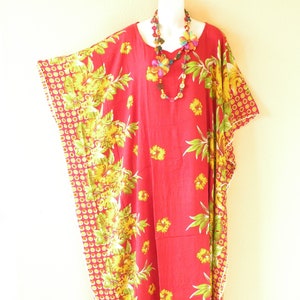 KD291 Red Batik Floral Plus Size Dolman Batwing Caftan Kaftan Tunic Abaya Boho Maxi Dress - S, M, L, XL, 1X, 2X, 3X, 4X, 5X