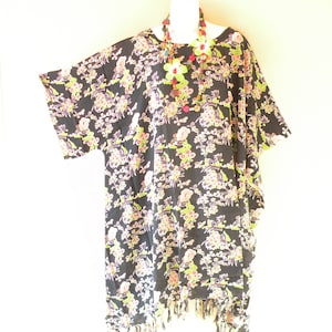 LT10 Floral 42&quot; Midi Knee Length Batik Dolman Batwing Caftan Kaftan or Kimono Tunic Hippy Dress or Long Top- 1X, 2X, 3X, 4X, 5X
