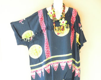 KG20 Abstract Batik Plus Size Kaftan Caftan Kimono Beachwear Tunic Poncho Blouse Top - S, M, L, XL, 1X, 2X, 3X, 4X & 5X