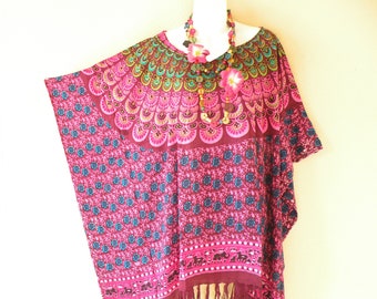 KG18 Paisley Batik Plus Size Kimono Kaftan Caftan Women Batwing Tunic Poncho Blouse Top - S, M, L, XL, 1X, 2X, 3X, 4X & 5X