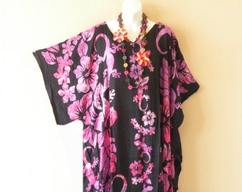 KG75 Floral Gecko Block Printed Batik Plus Size Kaftan Caftan Kimono Sleeves Beachwear Maxi Dress - S, M, L, XL, 1X, 2X, 3X, 4X & 5X