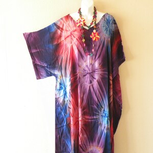 KD352 Batik Tie Dye Women Abaya Kaftan Caftan Kimono Sleeves Beachwear Dolman Maxi Long Fringes Dress - S, M, L, XL, 1X, 2X, 3X, 4X & 5X