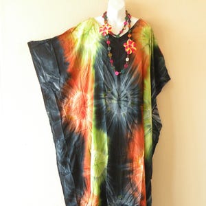 KD330 Tie Dye Batik Plus Size Dolman Batwing Caftan Kaftan Tunic Hippy Maxi Long Dress - S, M, L, XL, 1X, 2X, 3X, 4X, 5X
