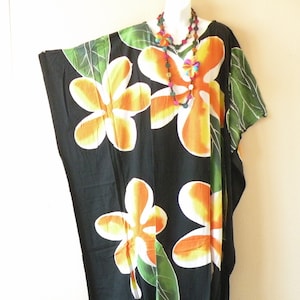 KD373 Tropical Floral Hand Painted Batik Plus Size Dolman Batwing Caftan Kaftan Tunic Hippy Abaya Maxi Long Dress - Up to 7X