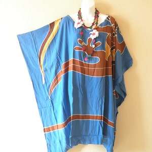 LT97 Blue Gecko 38&quot; Batik Hand Painted Dolman Batwing Caftan Kaftan Tunic Kimono Hippy Midi Dress or Long Top - S to 7X
