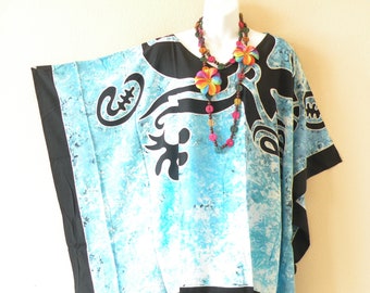 KG56 Gecko Hand Painted Batik Plus Size Kaftan Caftan Women Batwing Tunic Poncho Blouse Top S, M, L, XL, 1X, 2X, 3X, 4X, 5X, 6X & 7X