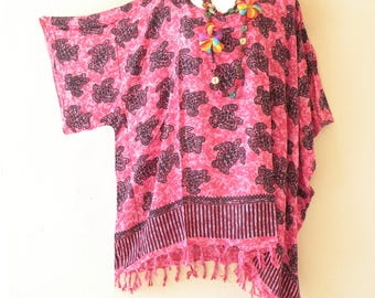 KB467 Pink Turtle Batik Plus Size Kimono Caftan Women Batwing Tunic Poncho Blouse Top - S, M, L, XL, 1X, 2X, 3X, 4X & 5X