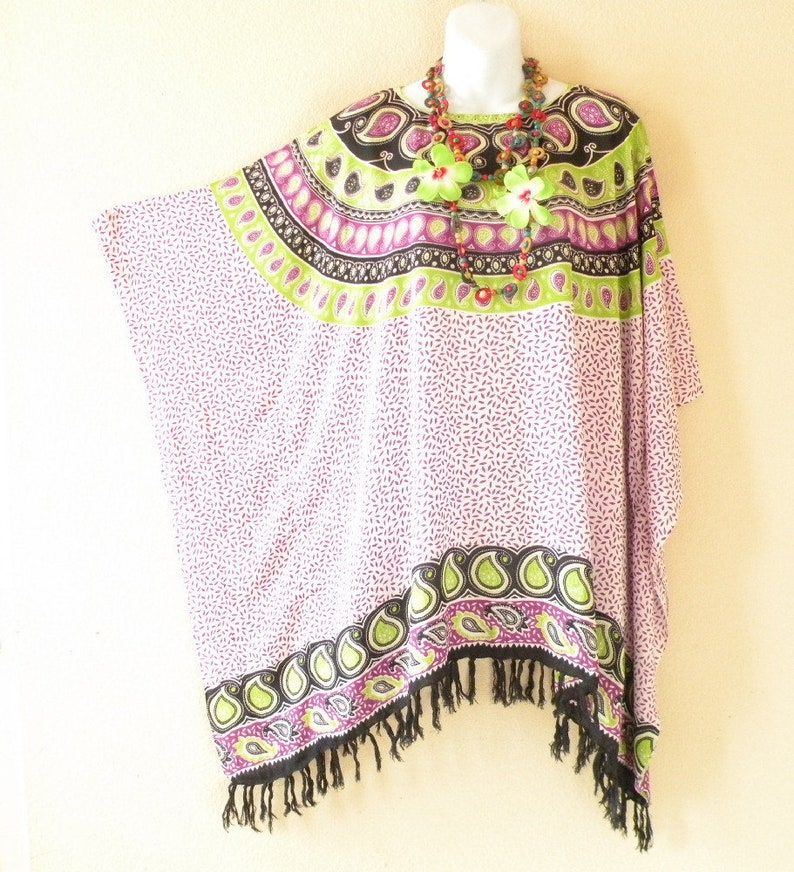 Solid Batik Hibiscus Plus Size Kaftan Poncho Hippy Women Blouse Top 2X to 5X