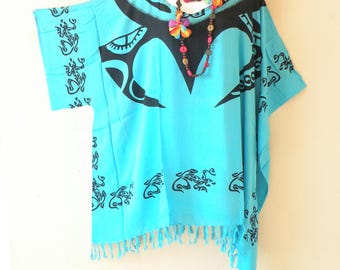 3 Farben Schildkröte Batik Plus Kaftan Kimono Bademode Frauen Große Hippie Boho Tunika Poncho Bluse Top S, M, L, XL, 1X, 2X, 3X, 4X & 5X