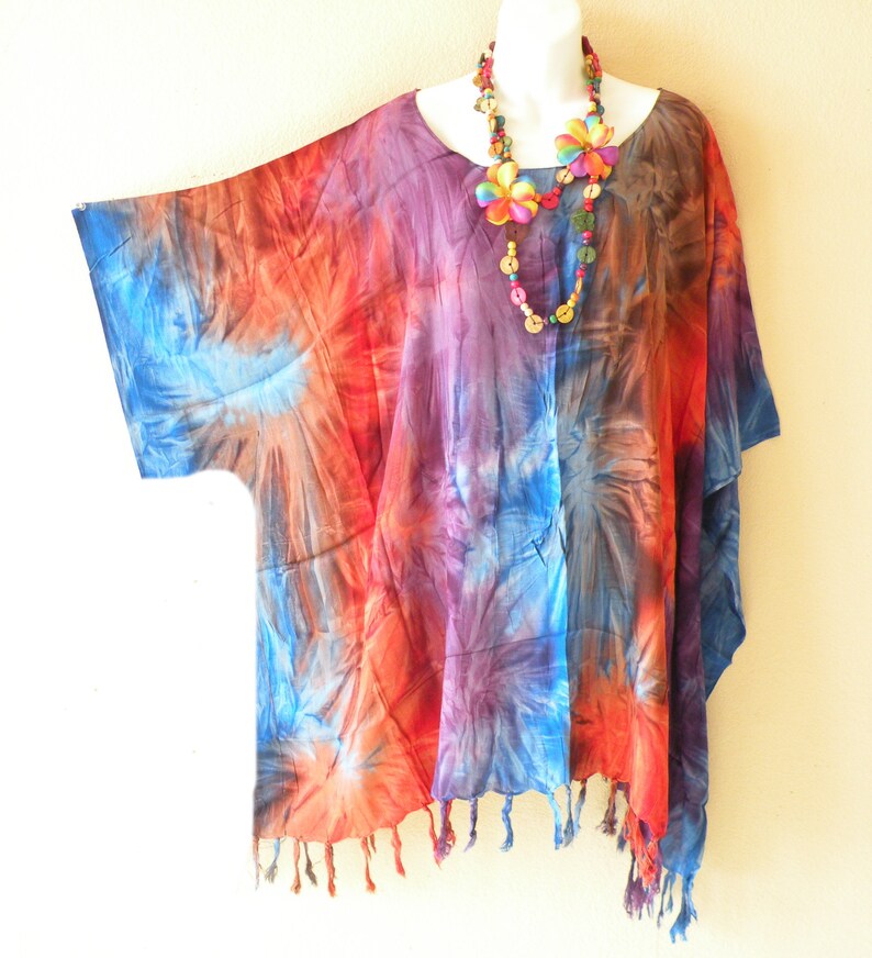 1X2X,3X4X Plus size poncho style top/tunic tie dye print