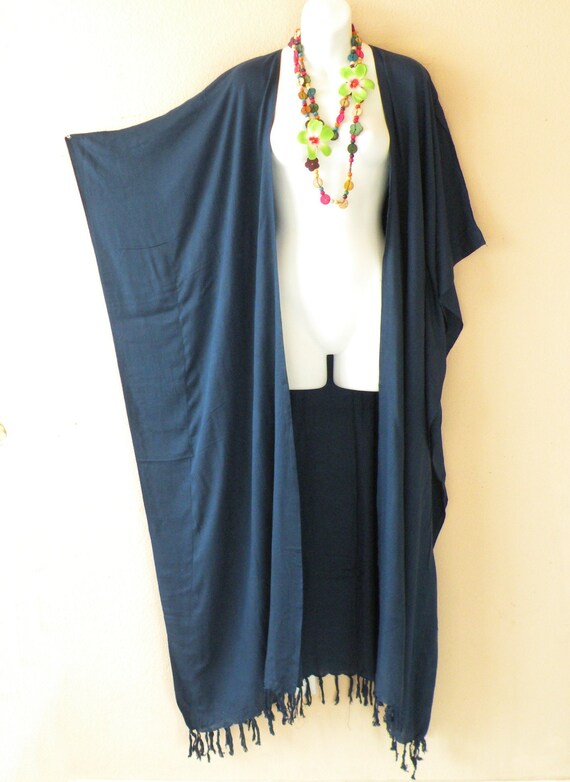 2X 5X Solid Plain Kimono Cardigan Duster Kaftan Plus Jacket Open Front 3X 4X