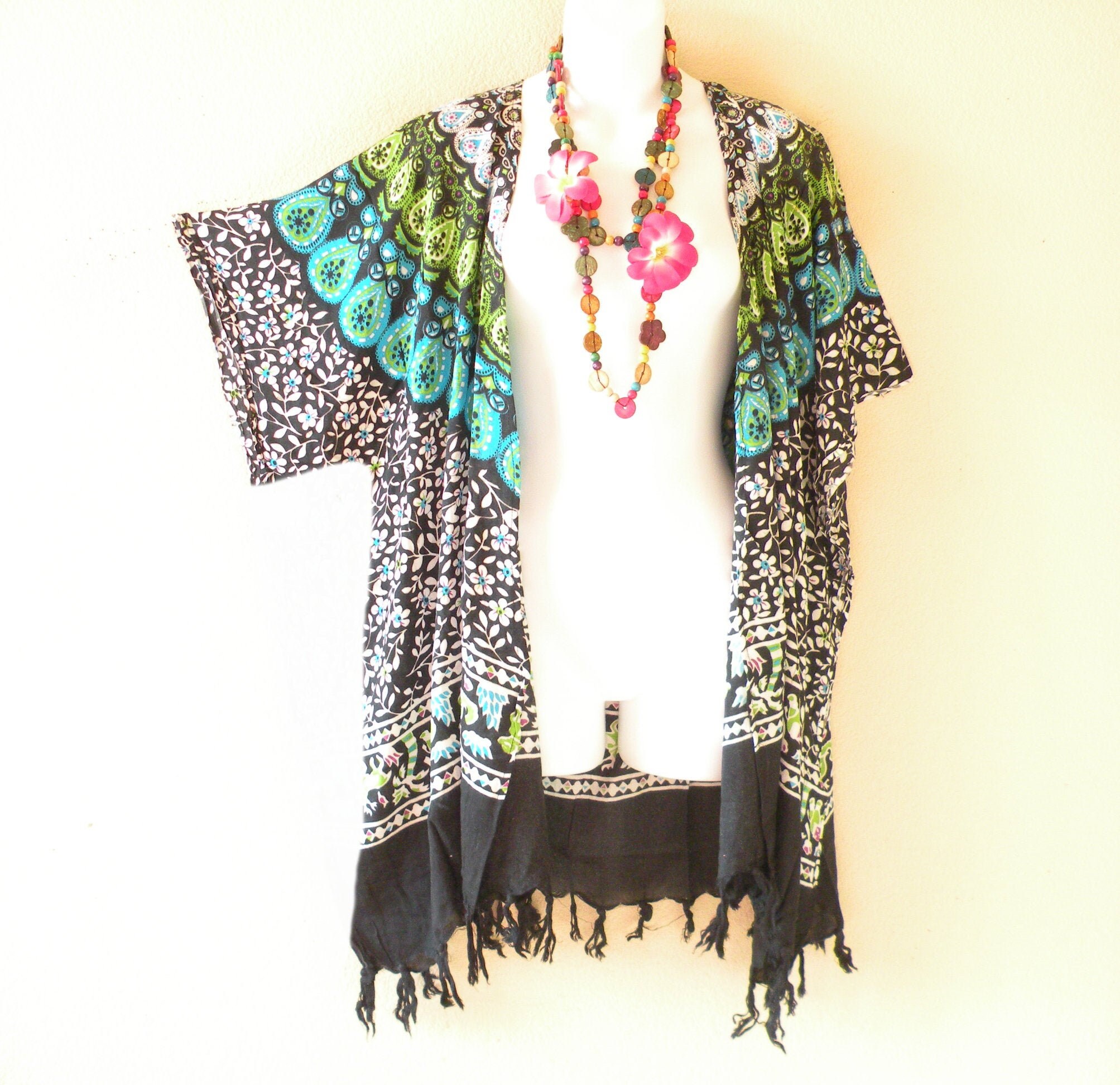 BatikSecret Floral Batik Women Kaftan Kimono Open Cardigan Duster Jacket Beachwear Cover Up - S, M, L, XL, 1x