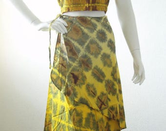 Batik Tie Dye Sexy Halter Top with Matching Wrap Skirt Strap Ties Beachwear Sun Dress Set - XS & S