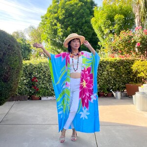 CD578 Hand Painted Floral Batik Plus Size Maxi Kimono Open Cardigan Duster Jacket Beachwear Women Cover up - Up to 5X