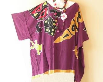 4 Colors Gecko Hand Painted Plus Caftan Kaftan Kimono Beachwear Women Big Hippie Bohemian Tunic Poncho Blouse Top - Fit from S to 7X
