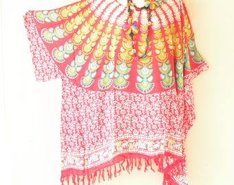 KB407 Paisley Batik Plus Size Kaftan Caftan Kimono Beachwear Tunic Poncho Blouse Top - S, M, L, XL, 1X, 2X, 3X, 4X & 5X
