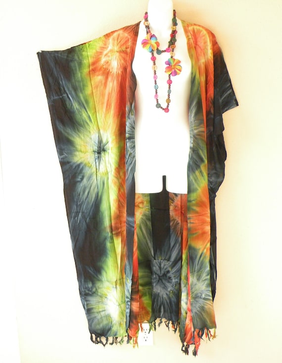 CG76 Kimono largo con efecto tie dye batik de talla grande para