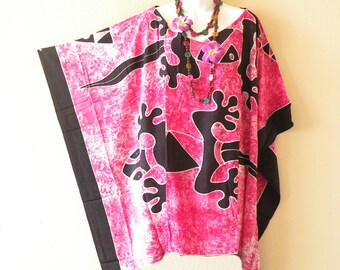 4 Farben Gecko Handbemalt Batik Übergröße Kaftan Kaftan Frauen Fledermaus Tunika Poncho Bluse Top S, M, L, XL, 1X, 2X, 3X, 4X, 5X, 6X & 7X
