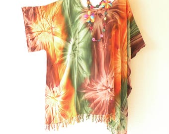 9 Farben Tie Dye Sunburst Plus Größe Kaftan Kaftan Kimono Bademode Tunika Poncho Bluse Top - S, M, L, XL, 1X, 2X, 3X, 4X & 5X