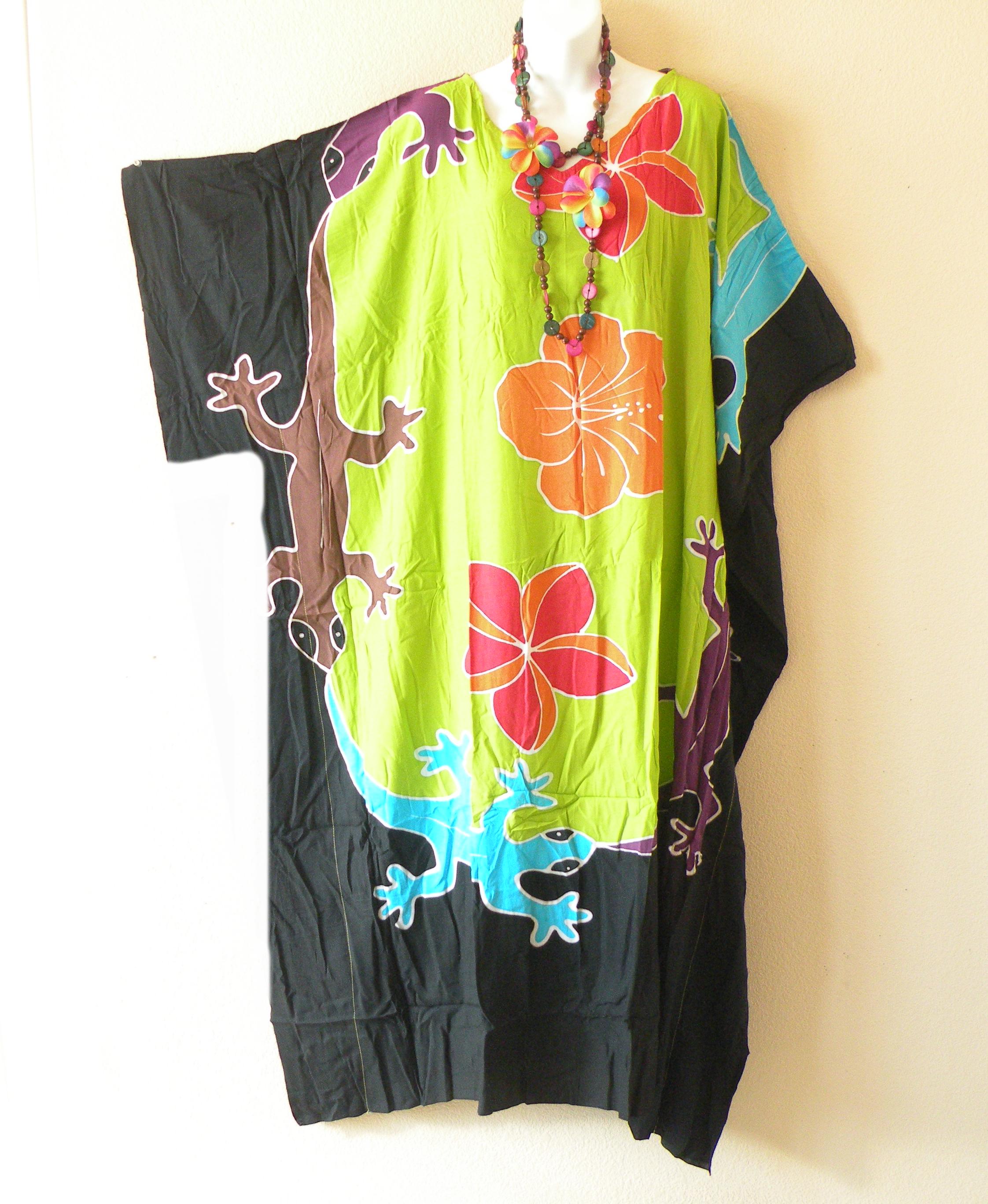 KD391 Gecko Hand Painted Batik Plus Size Dolman Batwing Caftan Kaftan ...