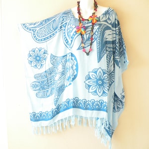 5 Abstract Palm Hand Floral Batik Plus Size Kaftan Caftan Women Batwing Tunic Poncho Blouse Top - S, M, L, XL, 1X, 2X, 3X, 4X & 5X