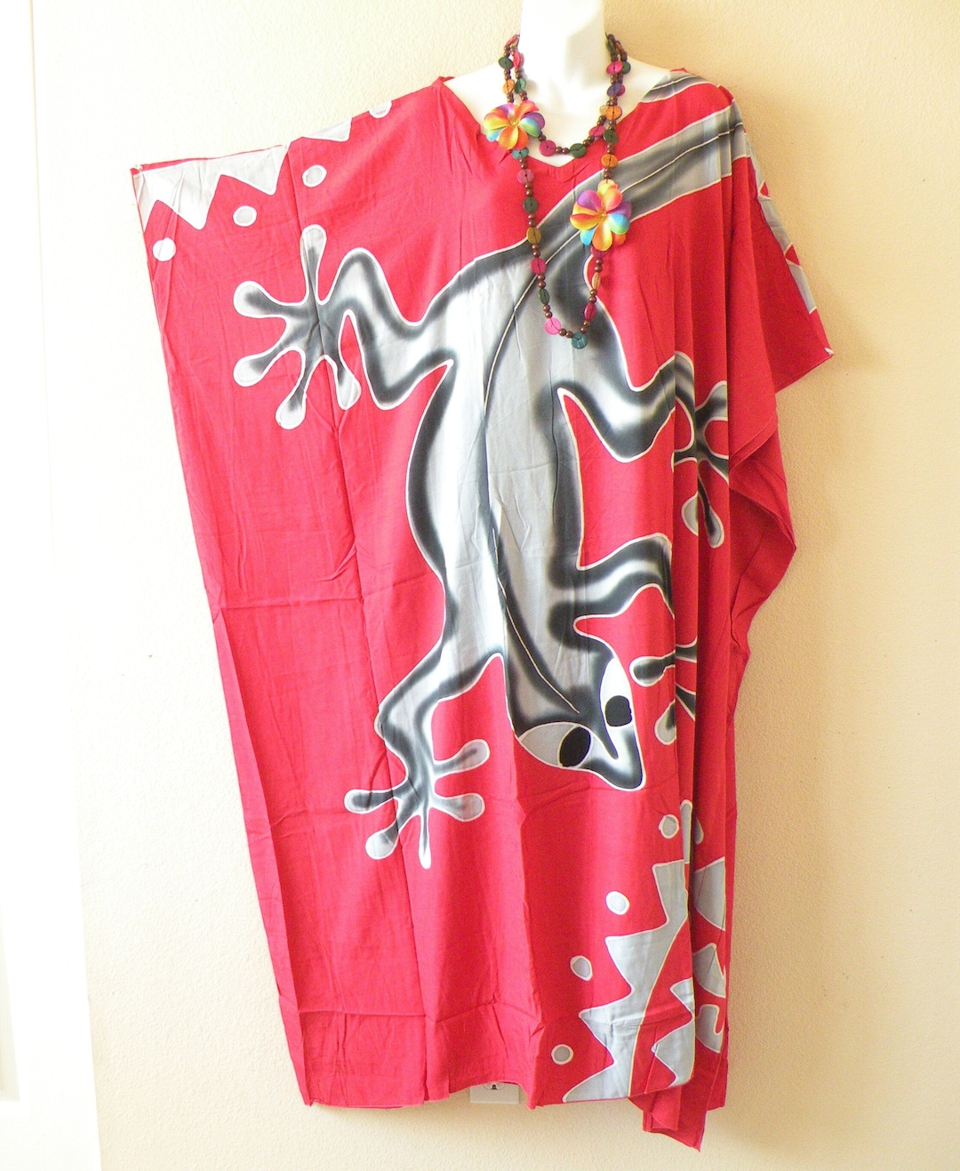 KD423 Red Tropical Gecko Hand Painted Batik Plus Size Dolman Batwing ...
