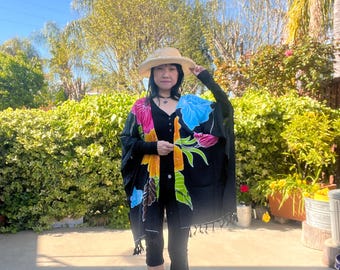 CB624 Floral Batik Plus Size Kaftan Open Cardigan Duster Jacket Beachwear Cover up - S, M, L, XL, 1X, 2X, 3X, 4X & 5X