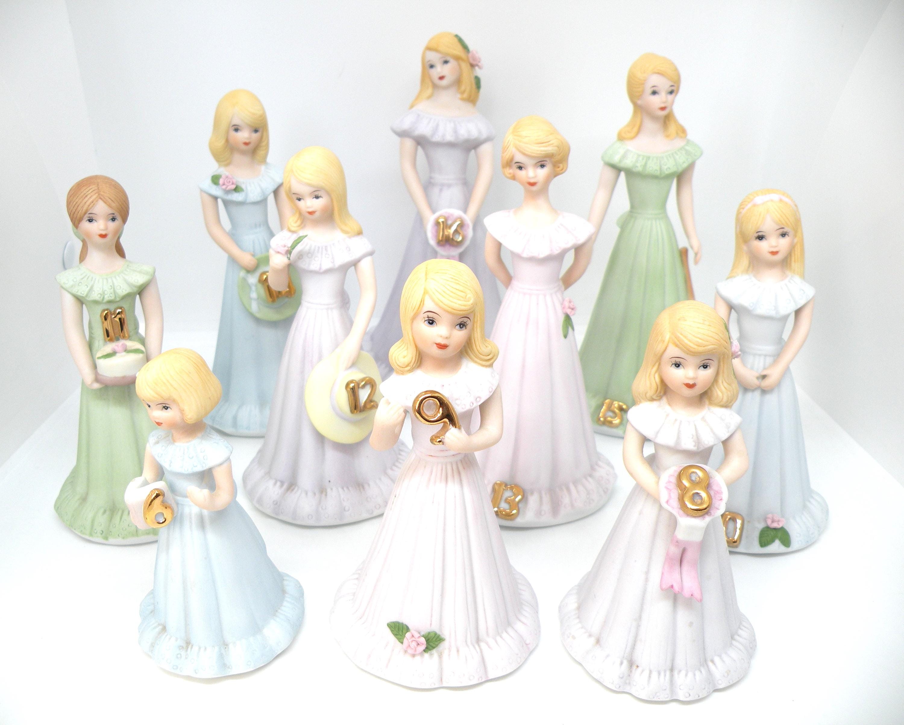 Lot of 10 Enesco Growing Up Birthday Girls Blonde Ages 6-16 Years Porcelain Ceramic Figurine Dolls