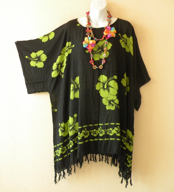 Solid Batik Hibiscus Plus Size Kaftan Poncho Hippy Women Blouse Top 2X to 5X