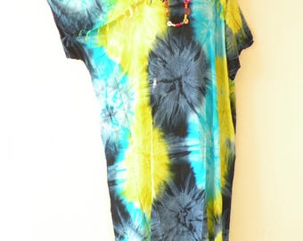 KD340 Tie Dye Batik Plus Size Kaftan Caftan Kimono Sleeves Fringes Abaya Beachwear Maxi Dress - S, M, L, XL, 1X, 2X, 3X, 4X & 5X